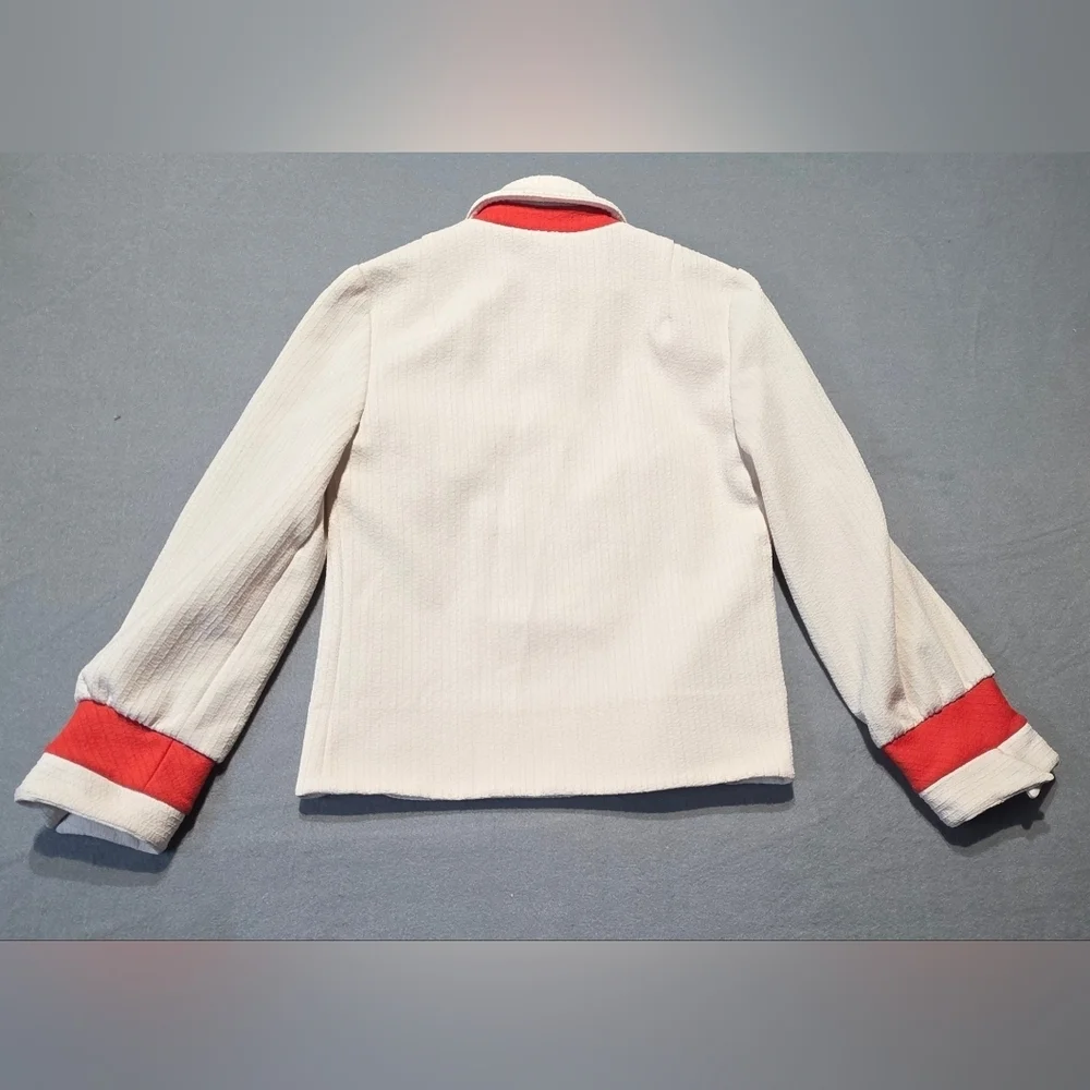 Nardis Of Dallas NWT Custom Tailored Women's Cream Blouse Red Accents PTP 18 - Picture 3 of 7